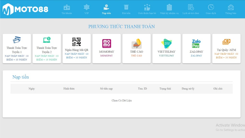 Nạp Rút Tiền 1 Nạp rút tiền Moto88